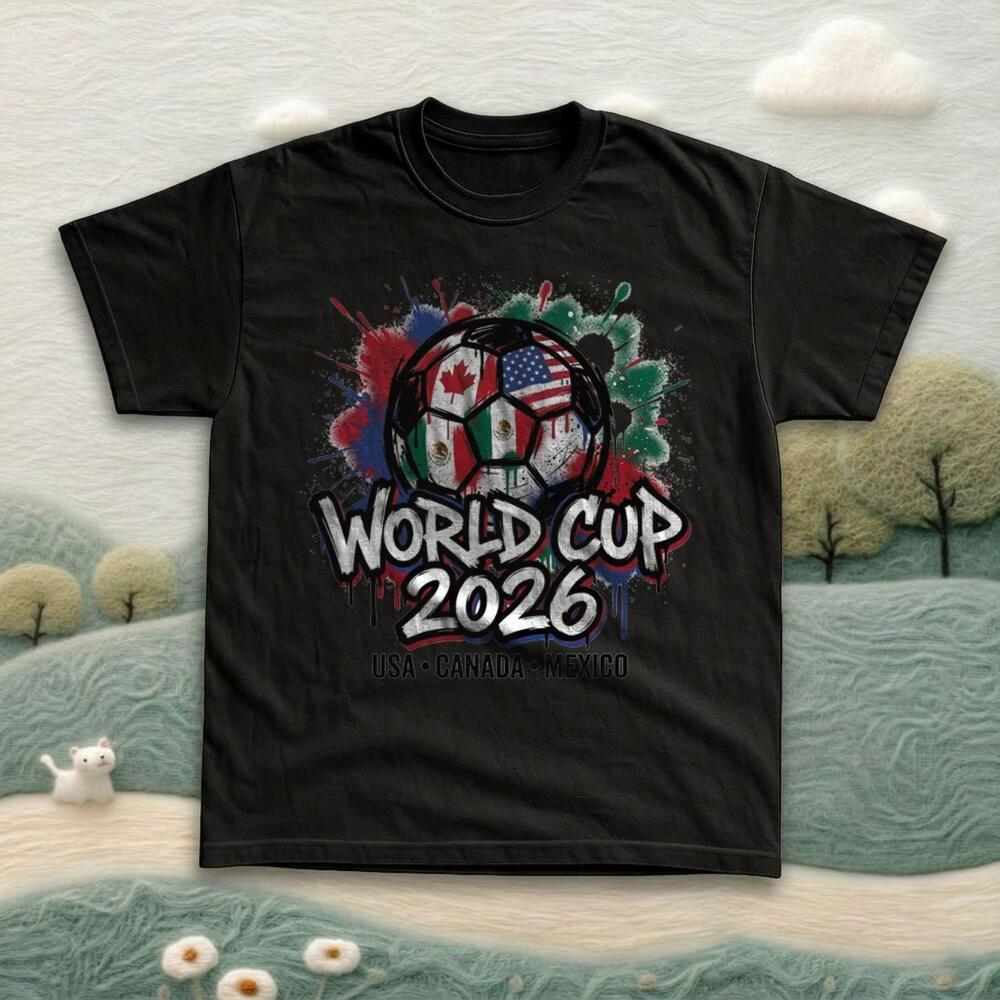 World Cup 2026 Splatter Soccer Gildan Black Graphic Tee